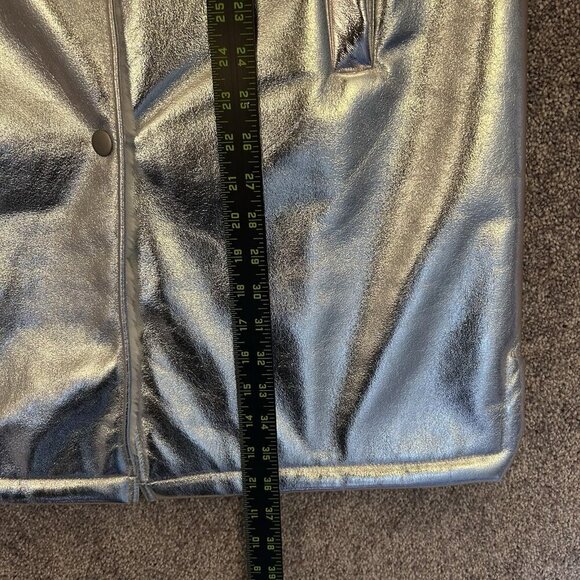 7 For All Mankind Women's Coat Size XS Metallic Silver Jacket Faux Fur NWT - Picture 15 of 16